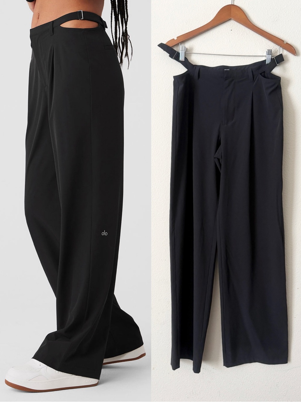 Alo yoga XS Midrise Showdown cutout waist wide leg trousers in black